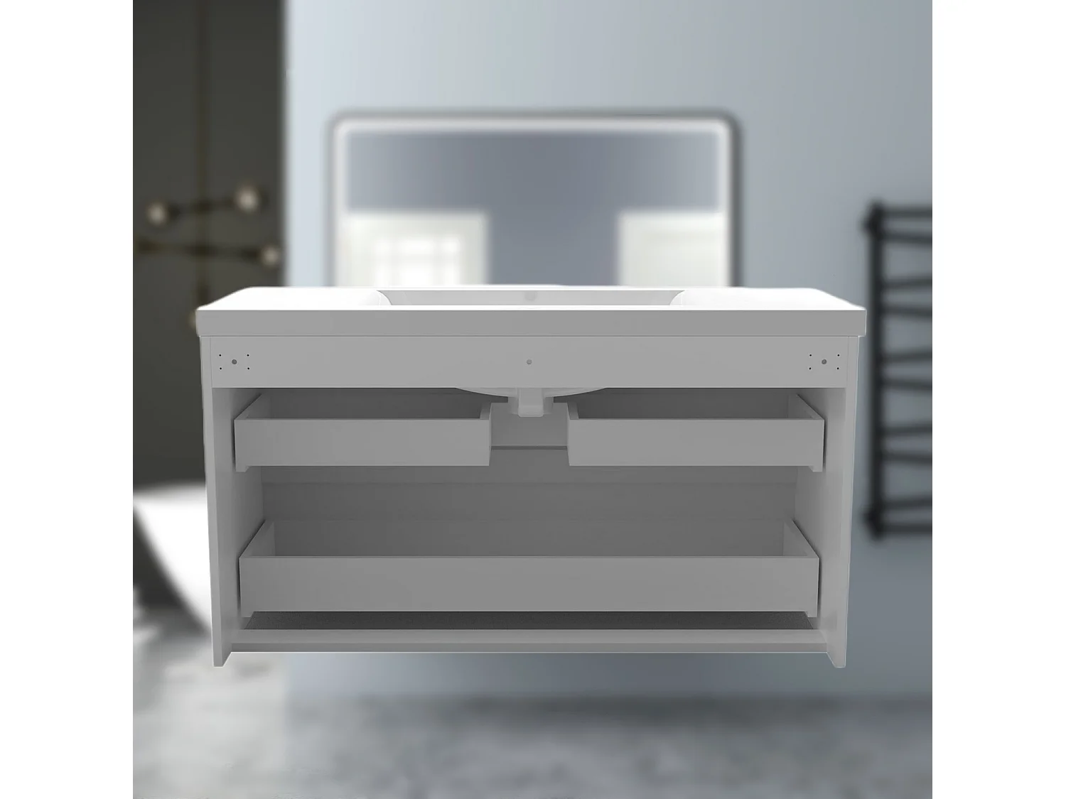 AICA Waschbeckenunterschrank hängend 80cm Mineralguss Waschtisch mit Unterschrank - Weiß Matt - CINIC