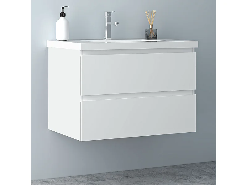 AICA Waschbeckenunterschrank hängend 80cm Mineralguss Waschtisch mit Unterschrank - Weiß Matt - CINIC