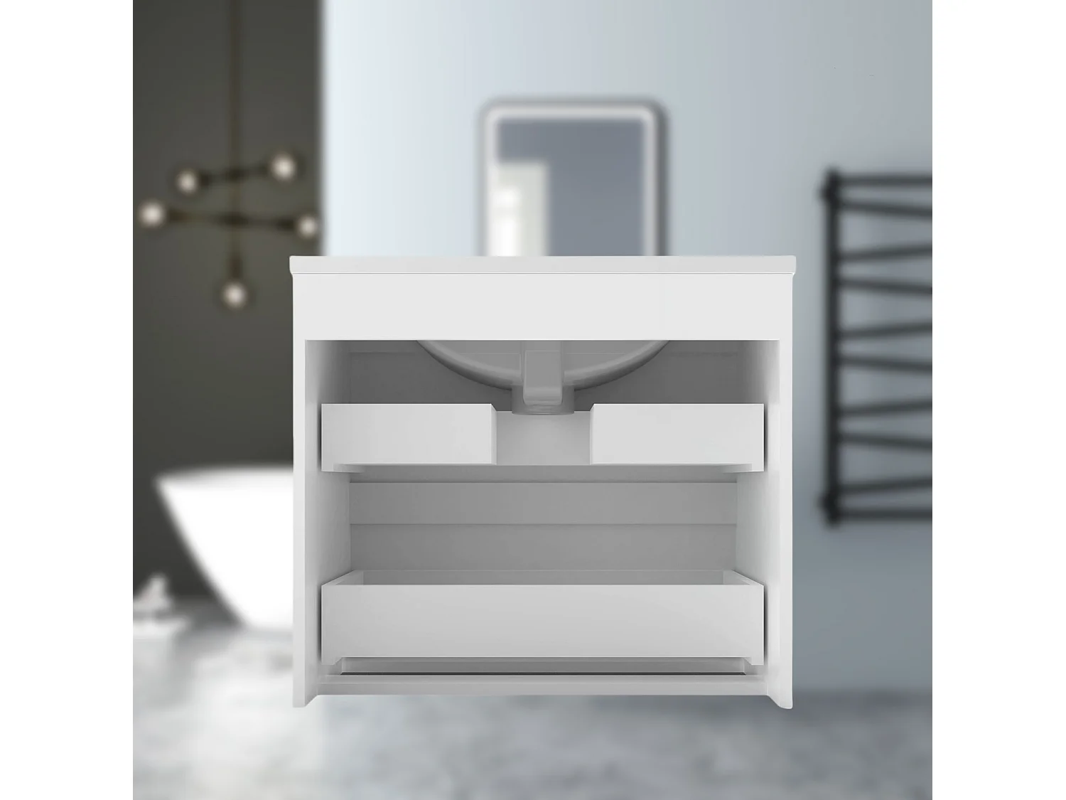 AICA Waschbeckenunterschrank hängend 60cm Dünn Keramik Waschtisch mit Unterschrank - Weiß Matt - CINIC