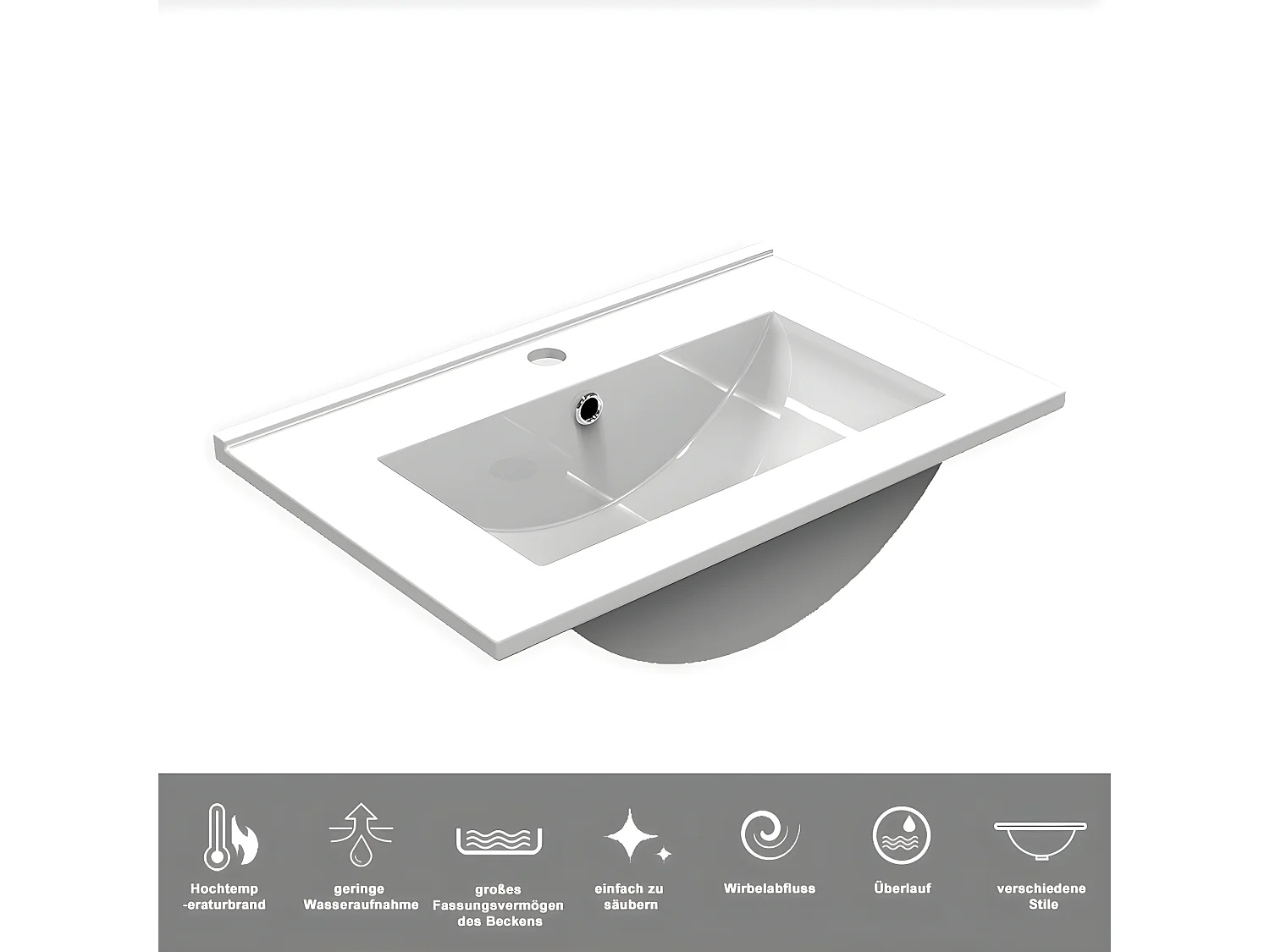 AICA Waschbeckenunterschrank hängend 60cm Dünn Keramik Waschtisch mit Unterschrank - Hochglanz Weiß - CINIC