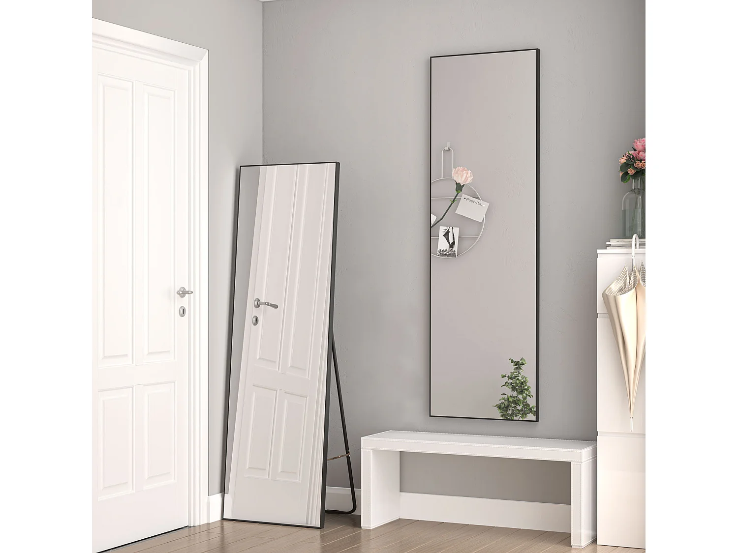 AICA Standspiegel 150x50cm 2 in 1 Ganzkörperspiegel mit Schwarz Rahmen