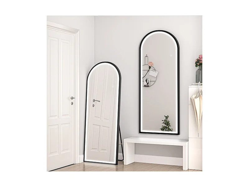 AICA LED Bogen Standspiegel 160x60cm 3 Lichfarbe dimmbar2 in 1 Ganzkörperspiegel mit Schwarz Rahmen