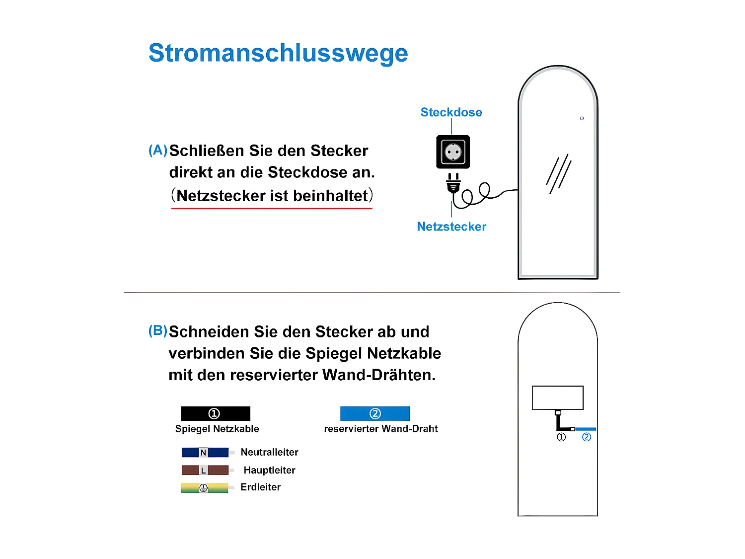 AICA LED Bogen Standspiegel 160x60cm 3 Lichfarbe dimmbar2 in 1 Ganzkörperspiegel mit Schwarz Rahmen