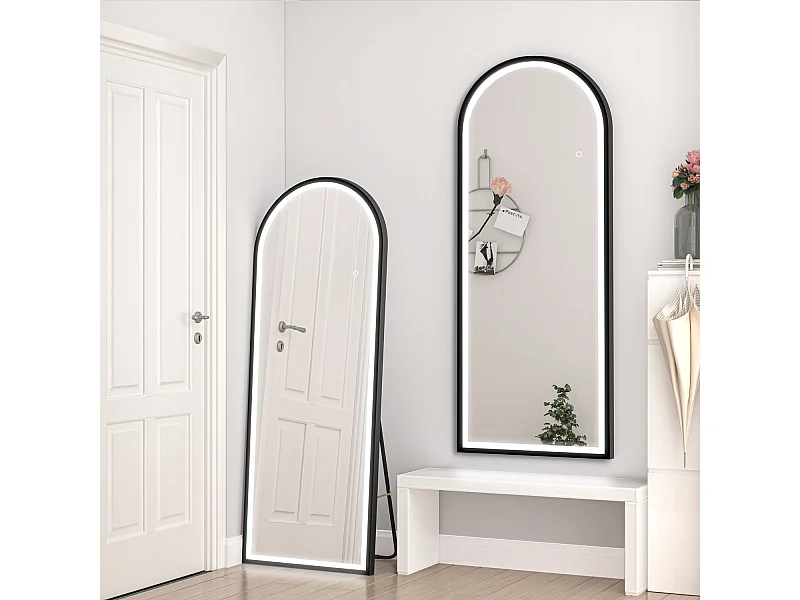 AICA LED Bogen Standspiegel 160x60cm 3 Lichfarbe dimmbar2 in 1 Ganzkörperspiegel mit Schwarz Rahmen