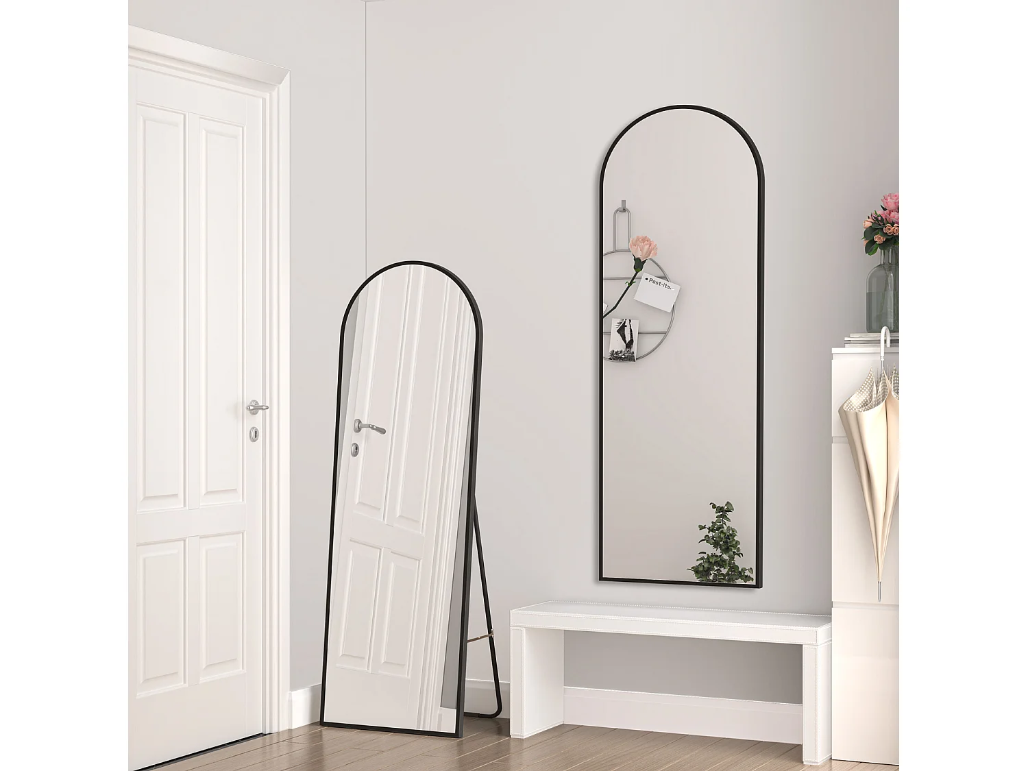 AICA Bogen Standspiegel 163x54cm 2 in 1 Ganzkörperspiegel mit Schwarz Rahmen