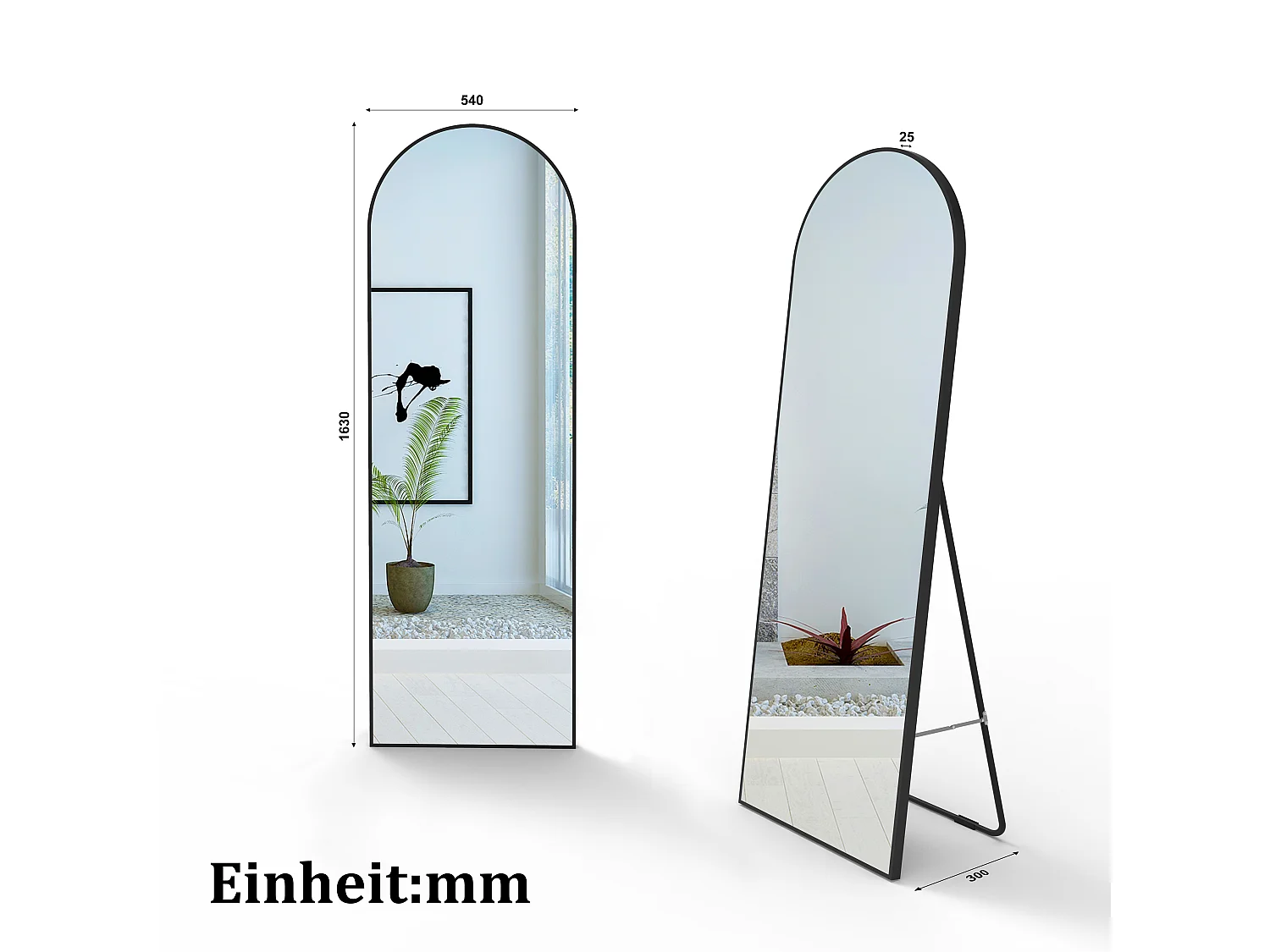 AICA Bogen Standspiegel 163x54cm 2 in 1 Ganzkörperspiegel mit Schwarz Rahmen