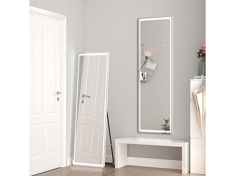 AICA LED Standspiegel 150x40cm 3 Lichfarbe dimmbar2 in 1 Ganzkörperspiegel