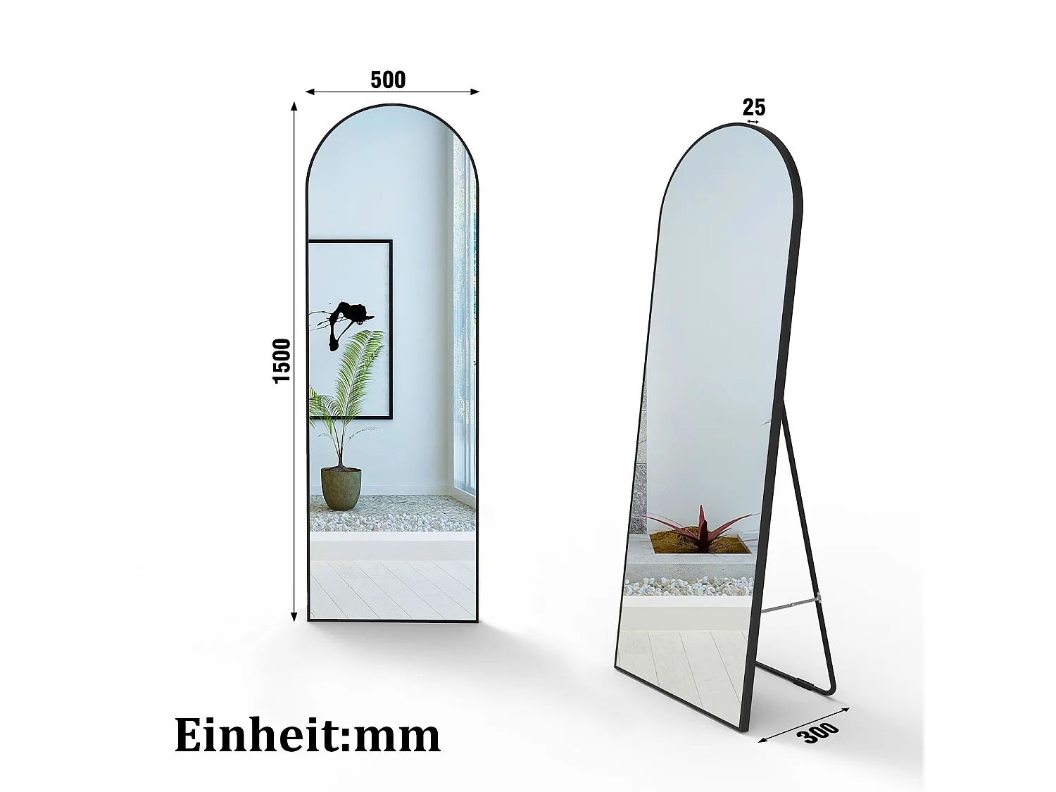 AICA Bogen Standspiegel 150x50cm 2 in 1 Ganzkörperspiegel mit Schwarz Rahmen