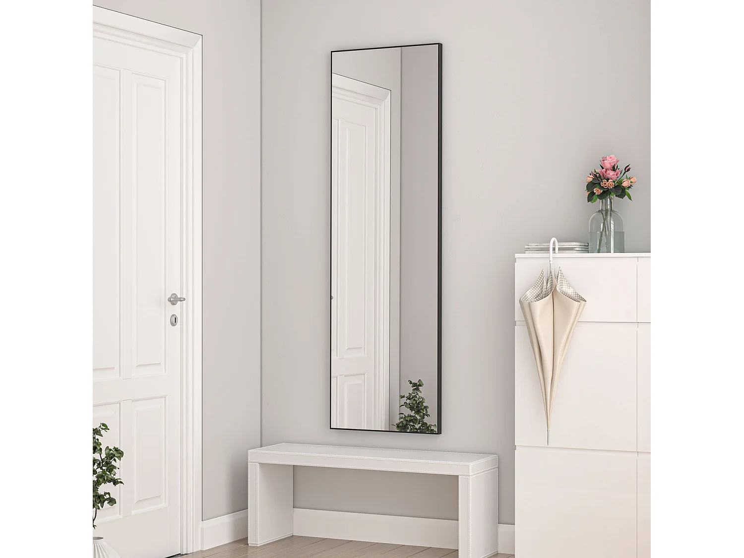 AICA Standspiegel 160x50cm 2 in 1 Ganzkörperspiegel mit Schwarz Rahmen