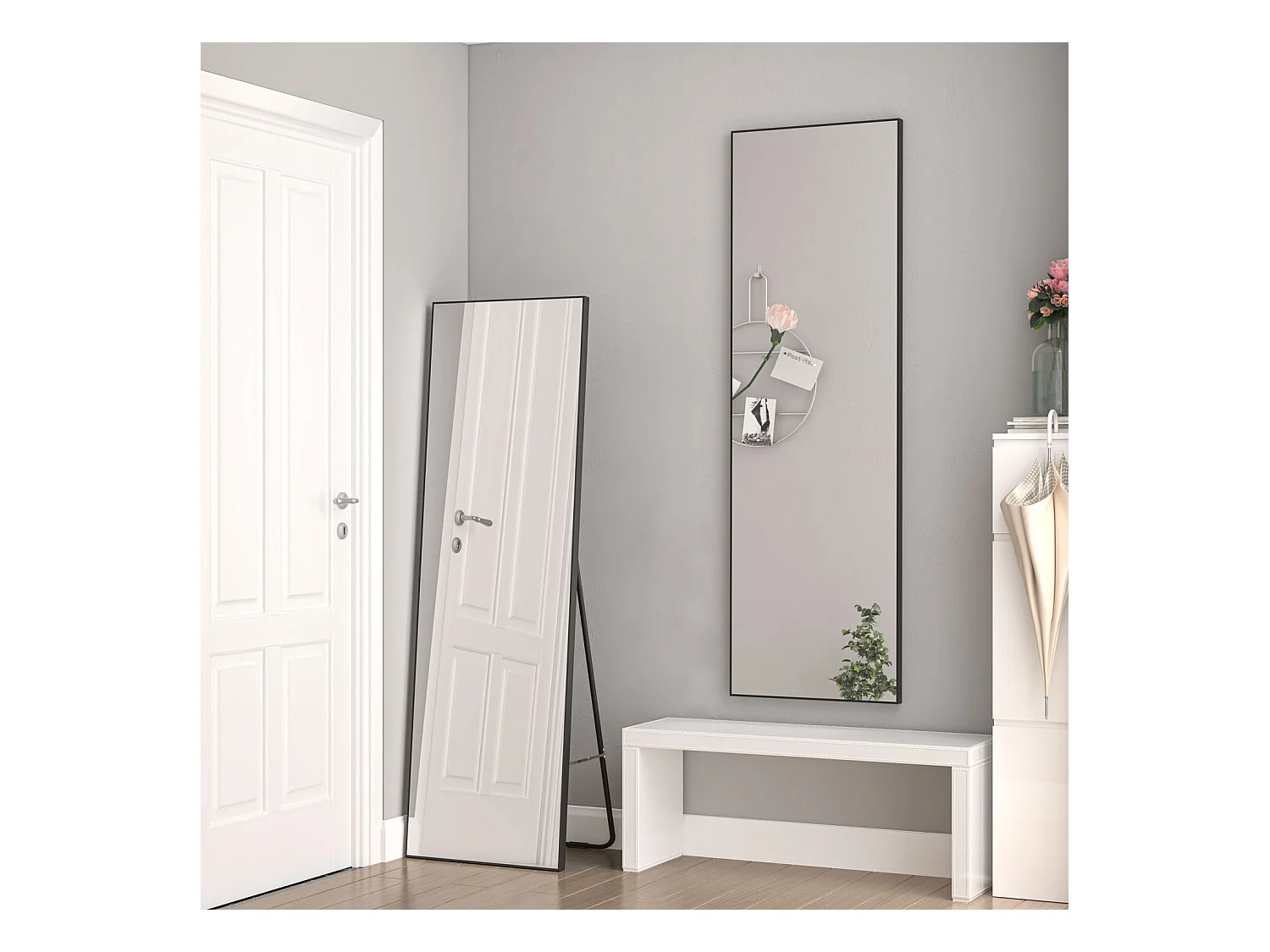 AICA Standspiegel 160x50cm 2 in 1 Ganzkörperspiegel mit Schwarz Rahmen