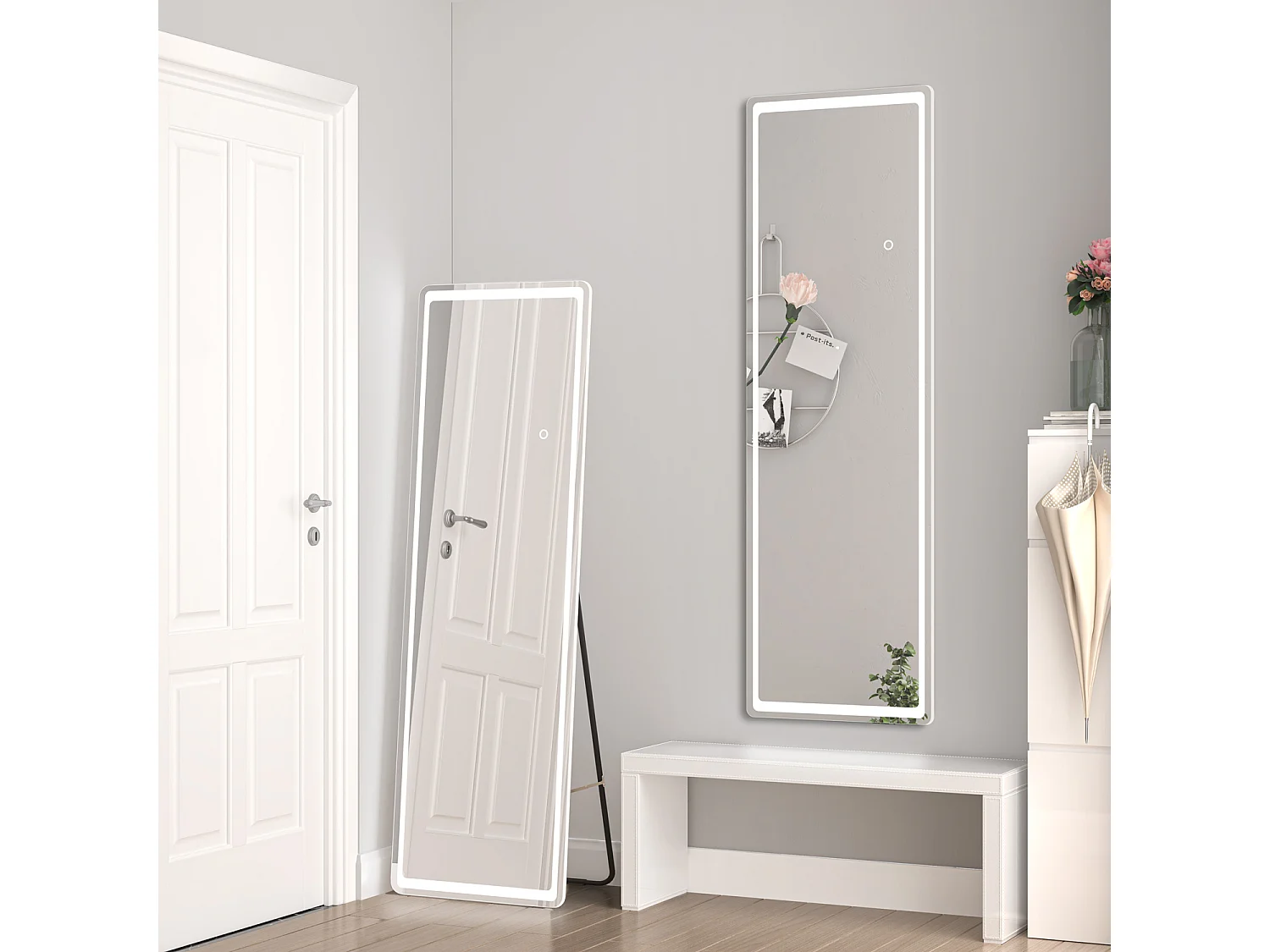 AICA LED Standspiegel 160x50cm 3 Lichfarbe dimmbar2 in 1 Ganzkörperspiegel