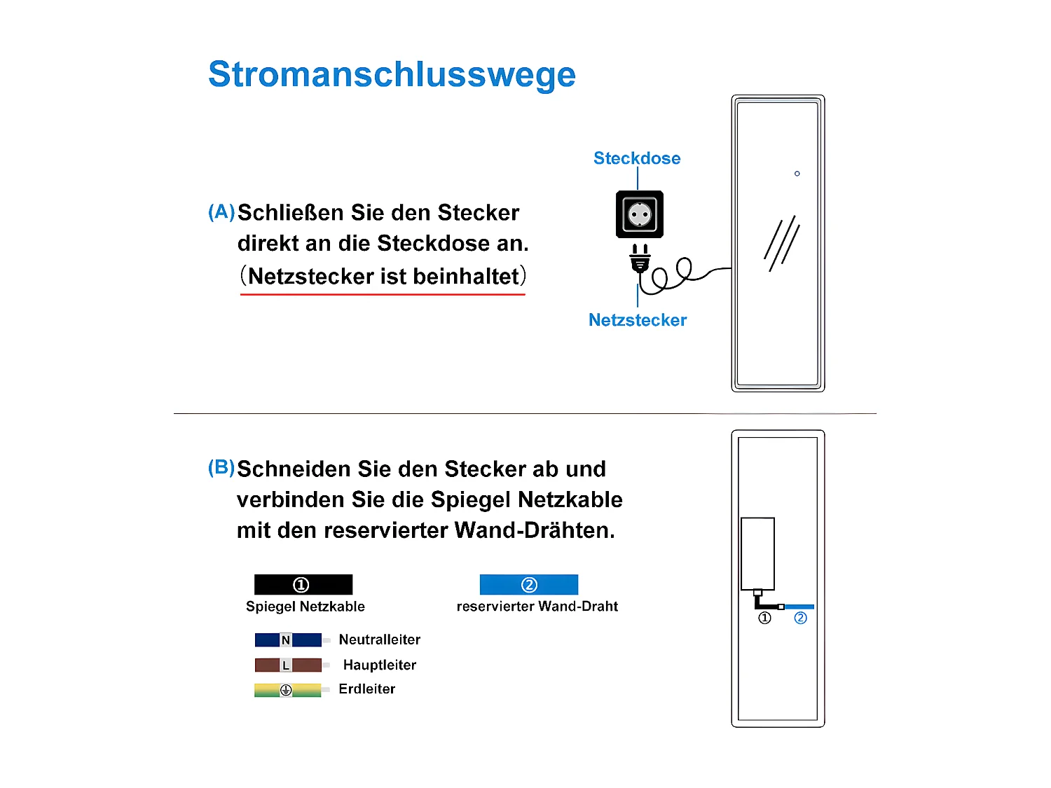 AICA LED Standspiegel 160x50cm 3 Lichfarbe dimmbar2 in 1 Ganzkörperspiegel