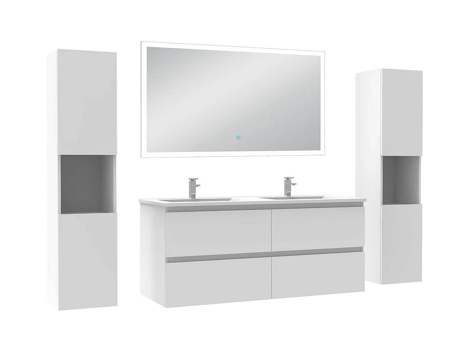 Ensemble meuble Salle de Bain 120cm avec colonne + miroir lumineux dimmable blanc