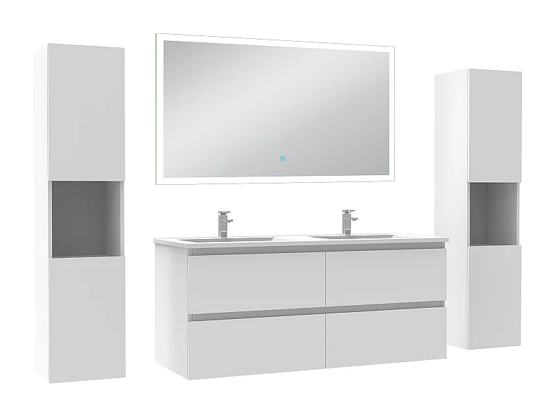 Ensemble meuble Salle de Bain 120cm avec colonne + miroir lumineux dimmable blanc