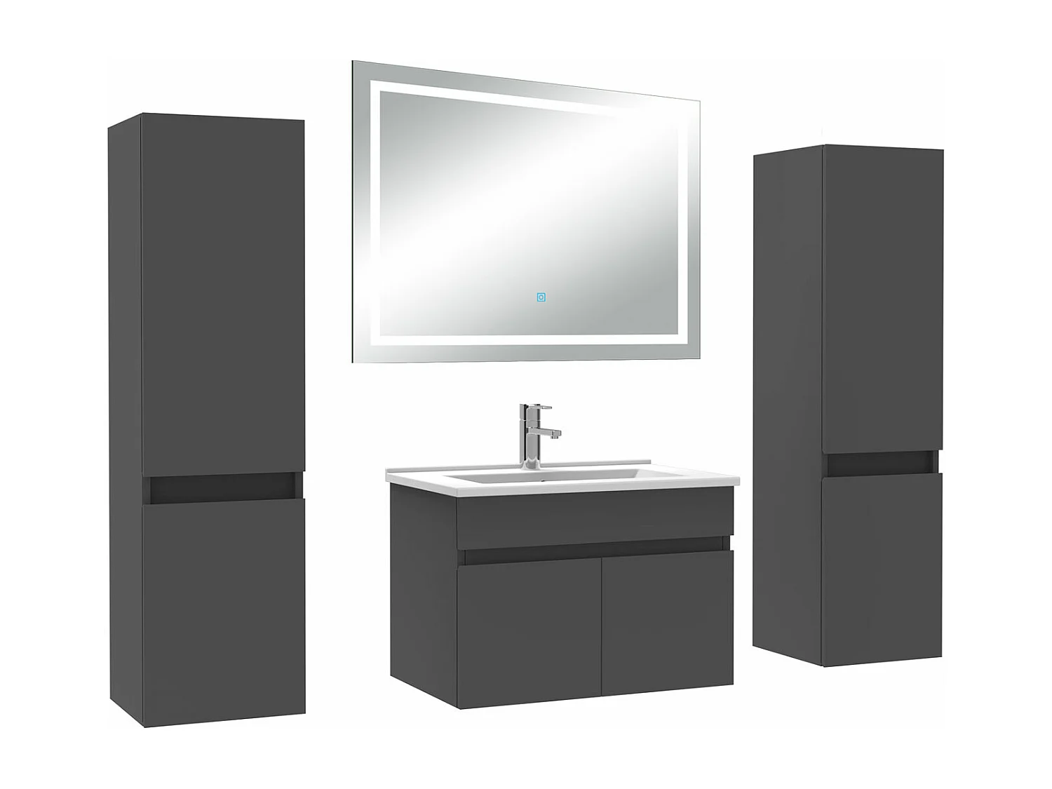 Ensemble meubles Salle de Bain 60cm avec colonne + miroir lumineux 3 couleurs Anthracite