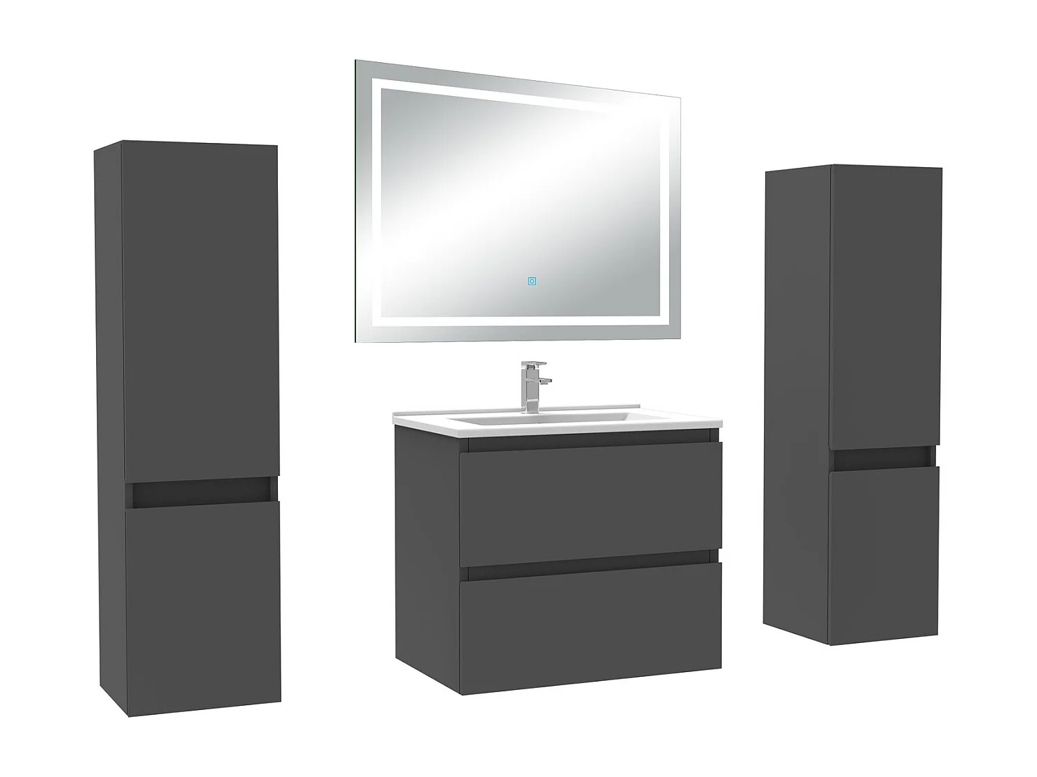 Ensemble meubles Salle de Bain 60cm avec colonne et miroir lumineux 3 couleurs Anthracite