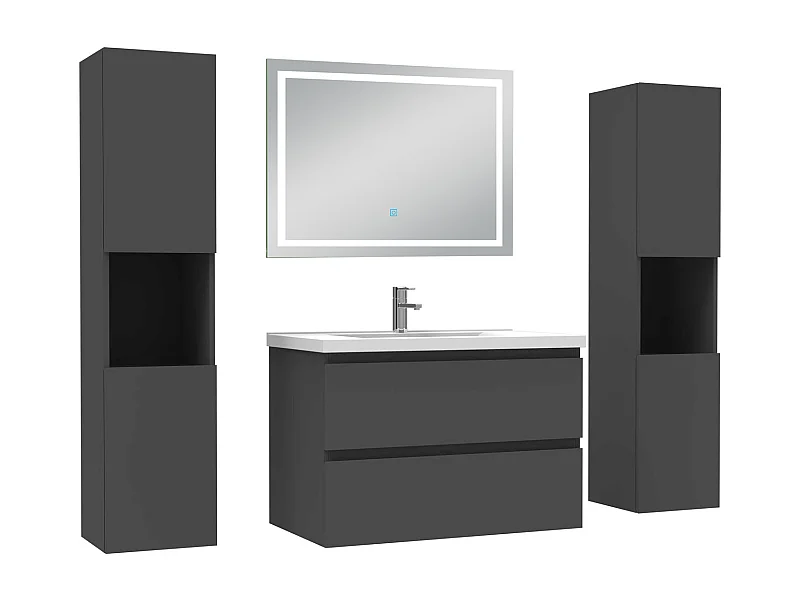 Ensemble meubles Salle de Bain 80cm avec colonne et miroir lumineux 3 couleurs et dimmable Anthracite