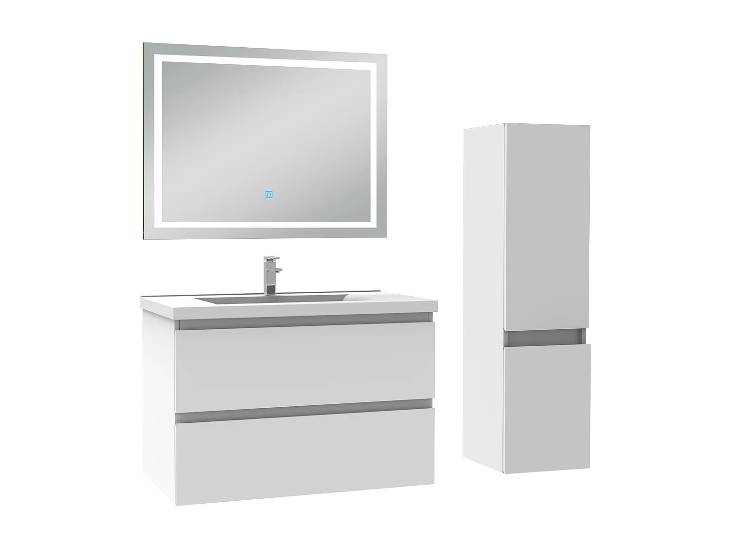 Ensemble meuble salle de Bain 80cm simple vasque avec colonne et miroir 3 couleurs blanc