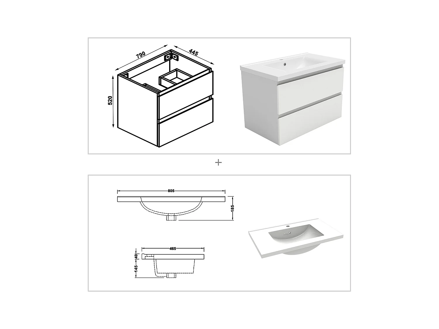 Ensemble meuble salle de Bain 80cm simple vasque avec colonne et miroir 3 couleurs blanc