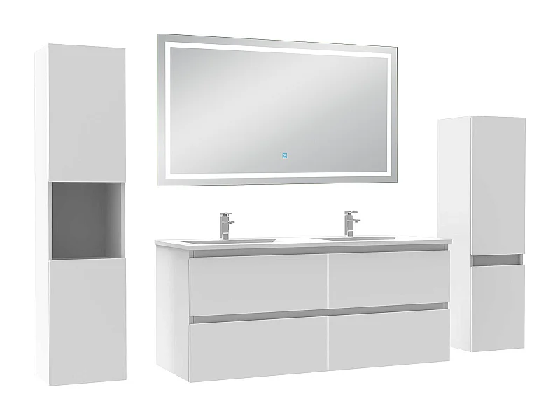 Ensemble meuble Salle de Bain 120cm avec colonne et miroir lumineux 3 couleurs blanc