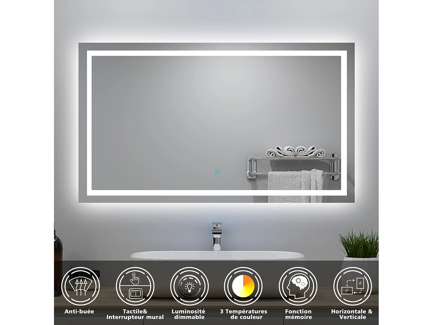 Ensemble meuble salle de Bain 120cm avec colonne + miroir mural lumineux 3 couleurs Anthracite