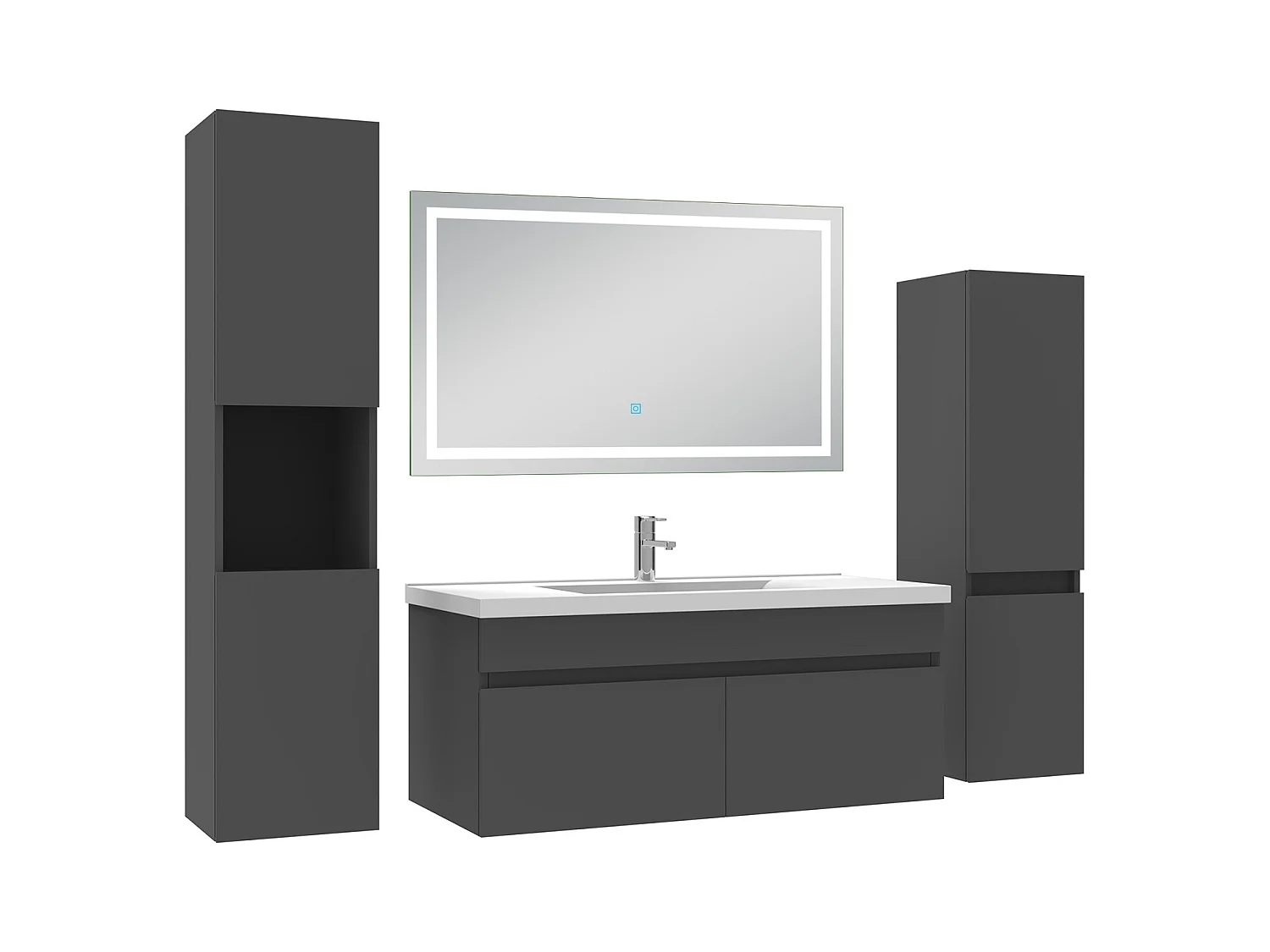 Ensemble meuble Salle de Bain 100cm avec colonne + miroir lumineux 3 couleurs Anthracite