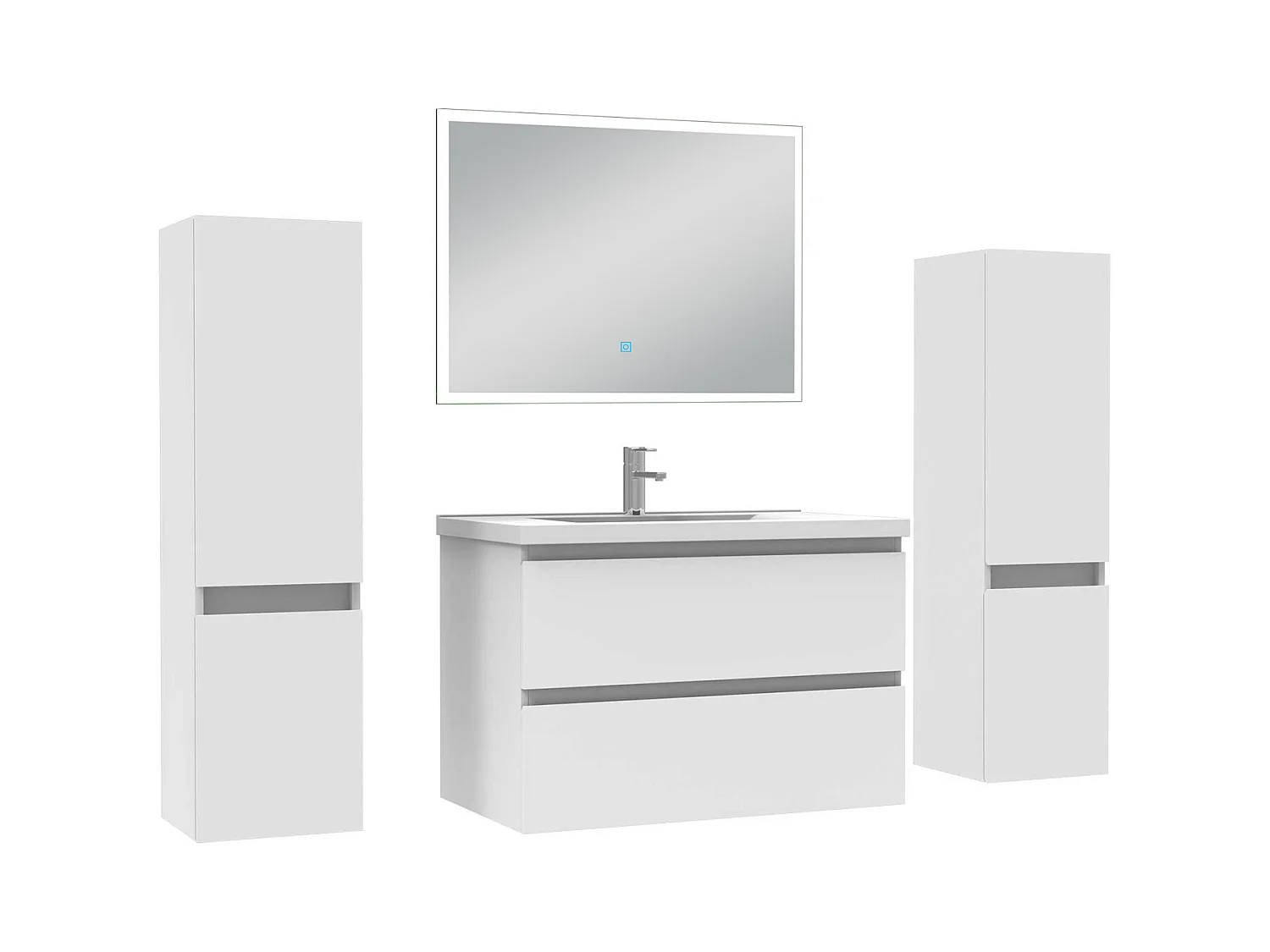 Ensemble meuble Salle de Bain 80cm avec colonne et miroir lumineux dimmable blanc