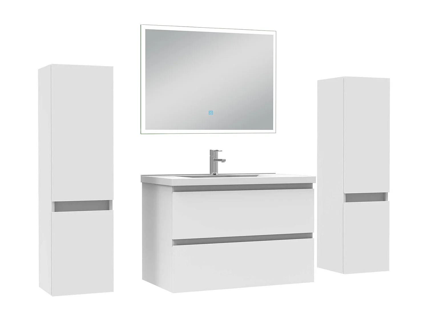 Ensemble meuble Salle de Bain 80cm avec colonne et miroir lumineux dimmable blanc