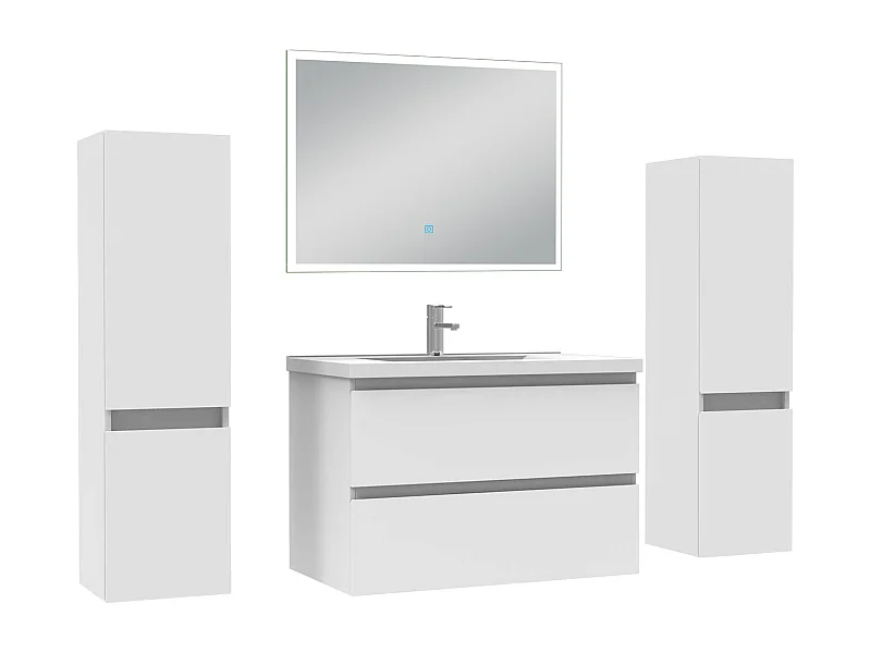 Ensemble meuble Salle de Bain 80cm avec colonne et miroir lumineux dimmable blanc