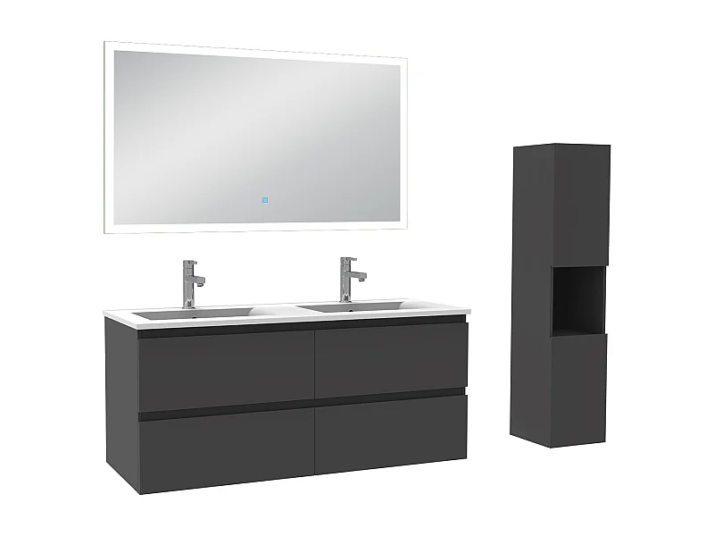 Ensemble meuble Salle de Bain 120cm avec vasque et colonne et miroir lumineux dimmable anthracite