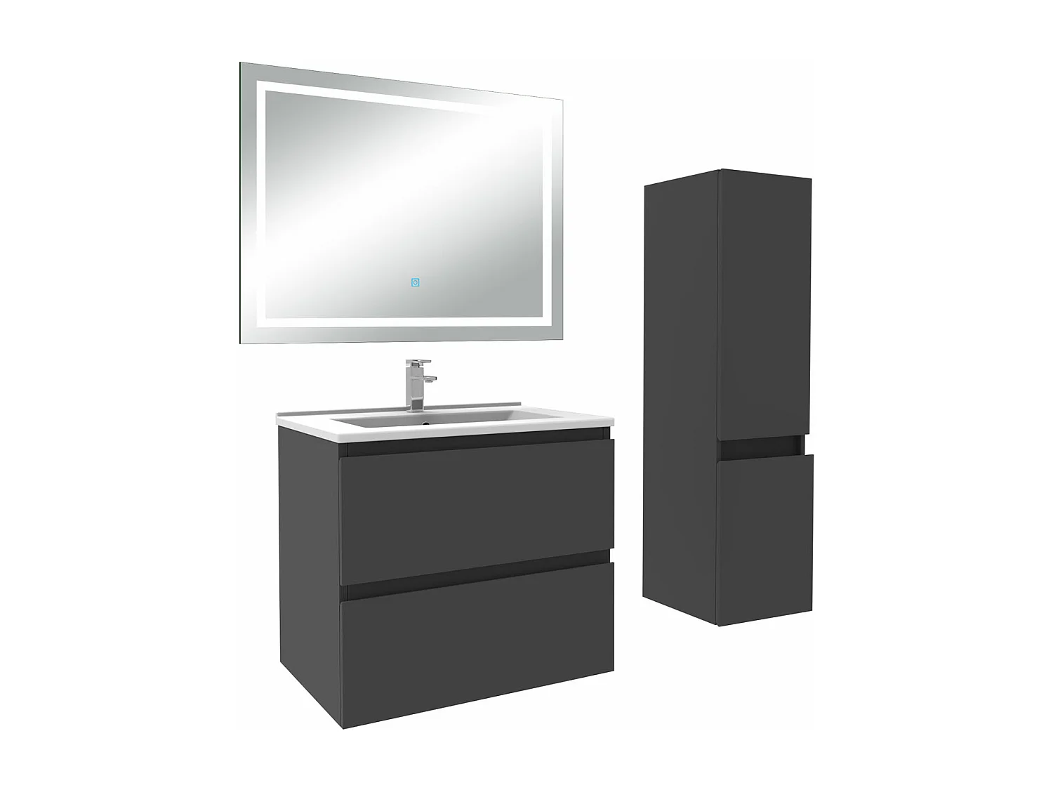 Ensemble meuble salle de Bain 60cm simple vasque avec colonne et miroir 3 couleurs Anthracite