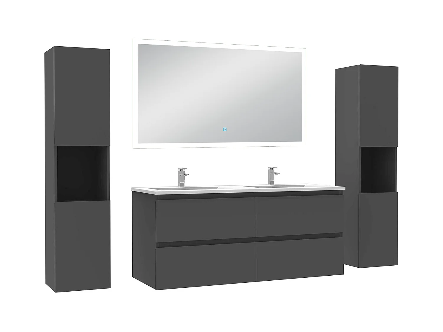 Ensemble meuble Salle de Bain 120cm avec colonne + miroir lumineux dimmable anthracite