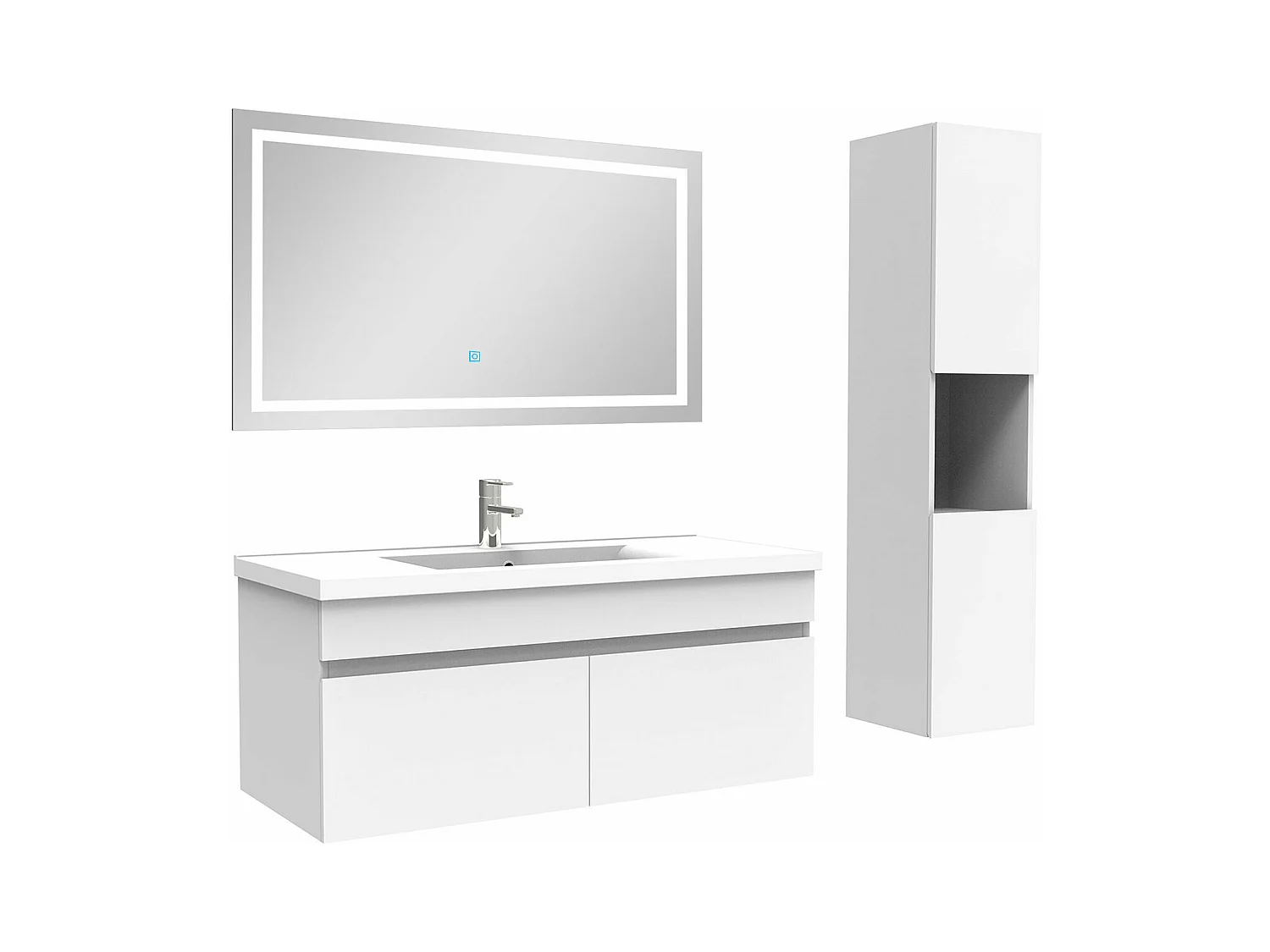 Ensemble meuble salle de Bain 100cm avec colonne + miroir 3 couleurs blanc