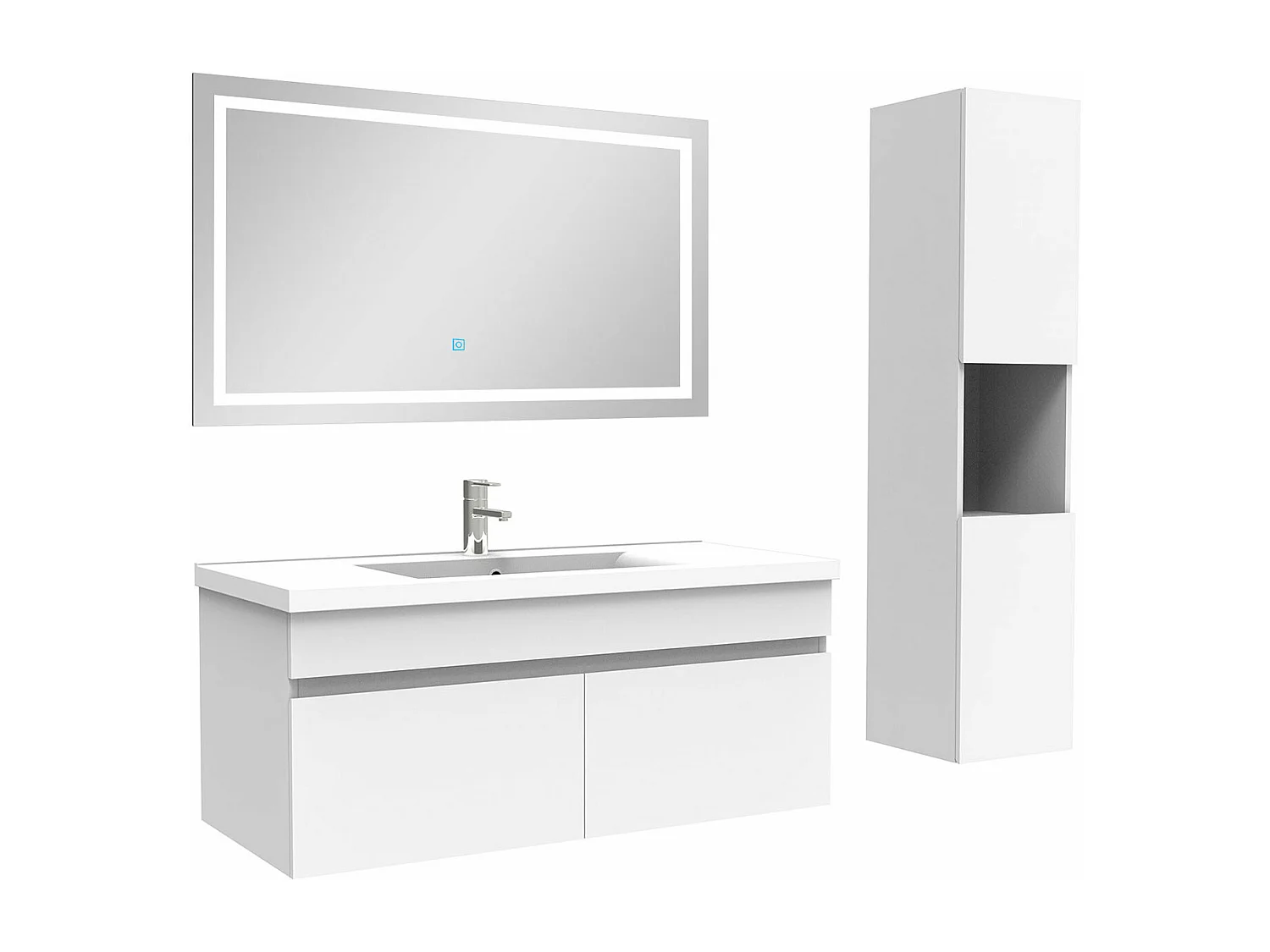Ensemble meuble salle de Bain 100cm avec colonne + miroir 3 couleurs blanc