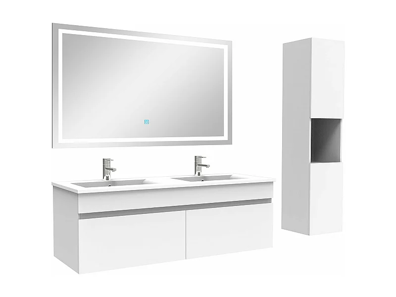 Ensemble meuble salle de Bain 120cm avec colonne + miroir 3 couleurs blanc