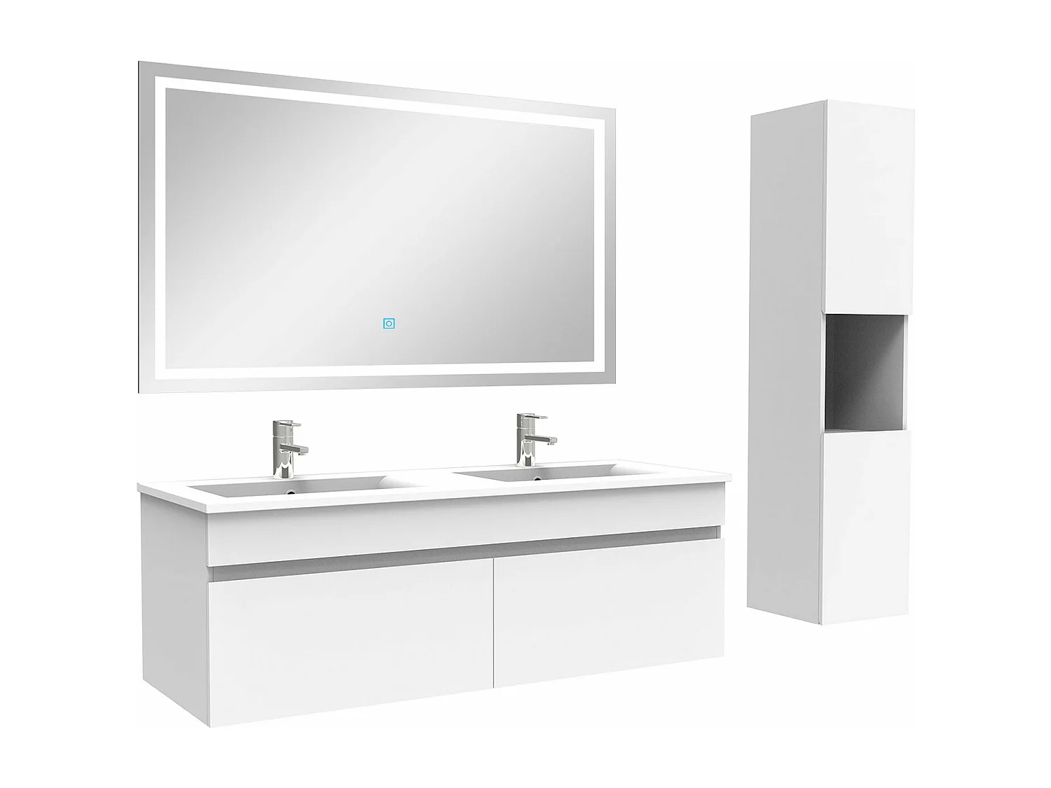 Ensemble meuble salle de Bain 120cm avec colonne + miroir 3 couleurs blanc