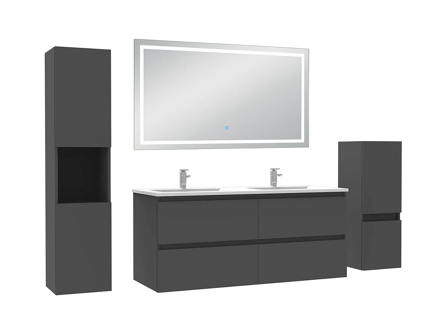Ensemble meuble salle de Bain 120cm avec colonne et miroir mural lumineux 3 couleurs Anthracite