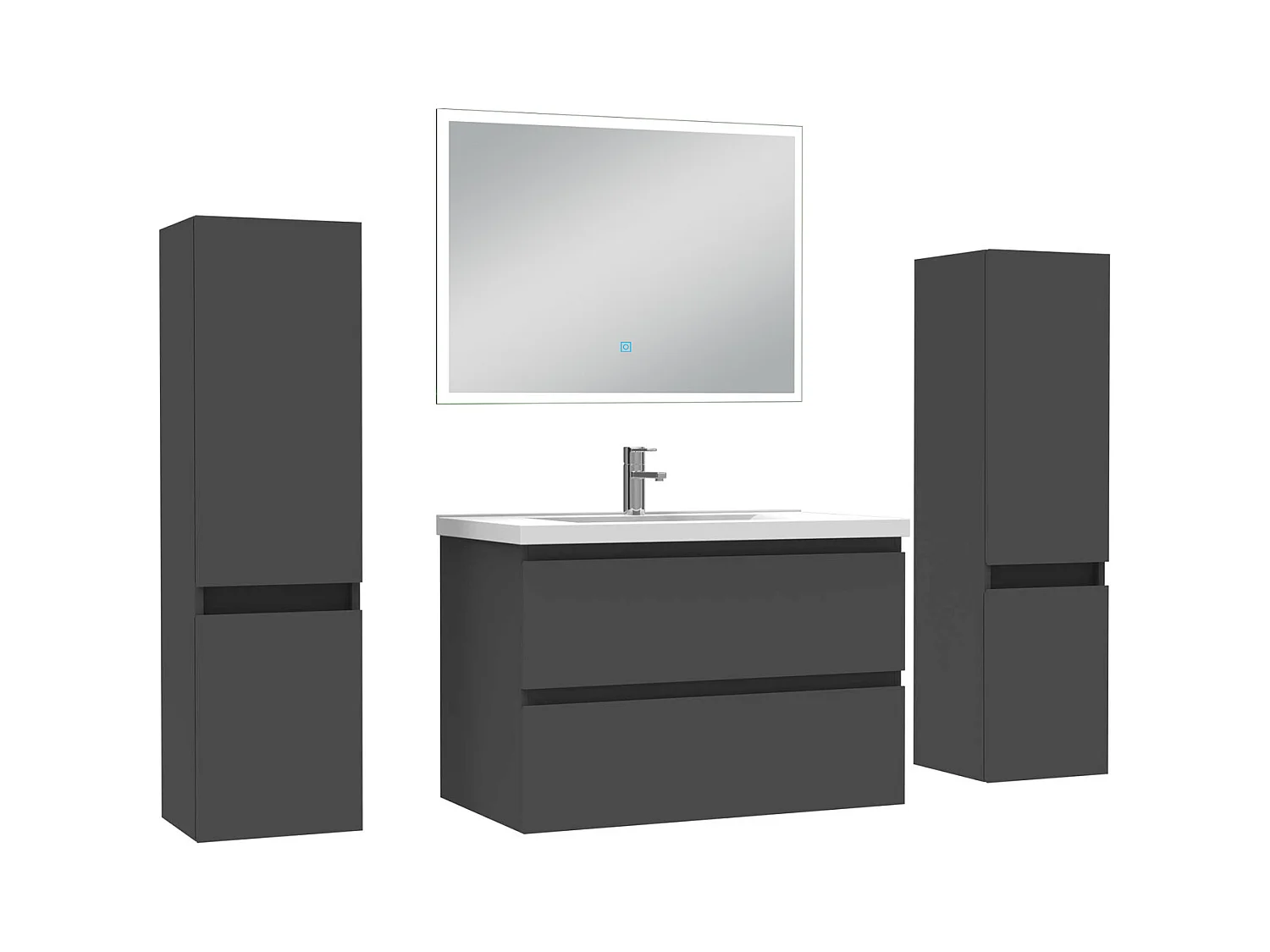 Ensemble meuble Salle de Bain 80cm avec colonne et miroir lumineux dimmable anthracite