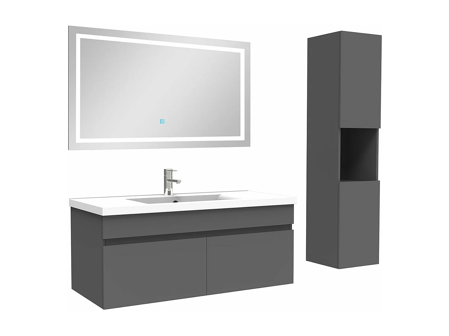 Ensemble meuble salle de Bain 100cm avec colonne + miroir 3 couleurs Anthracite