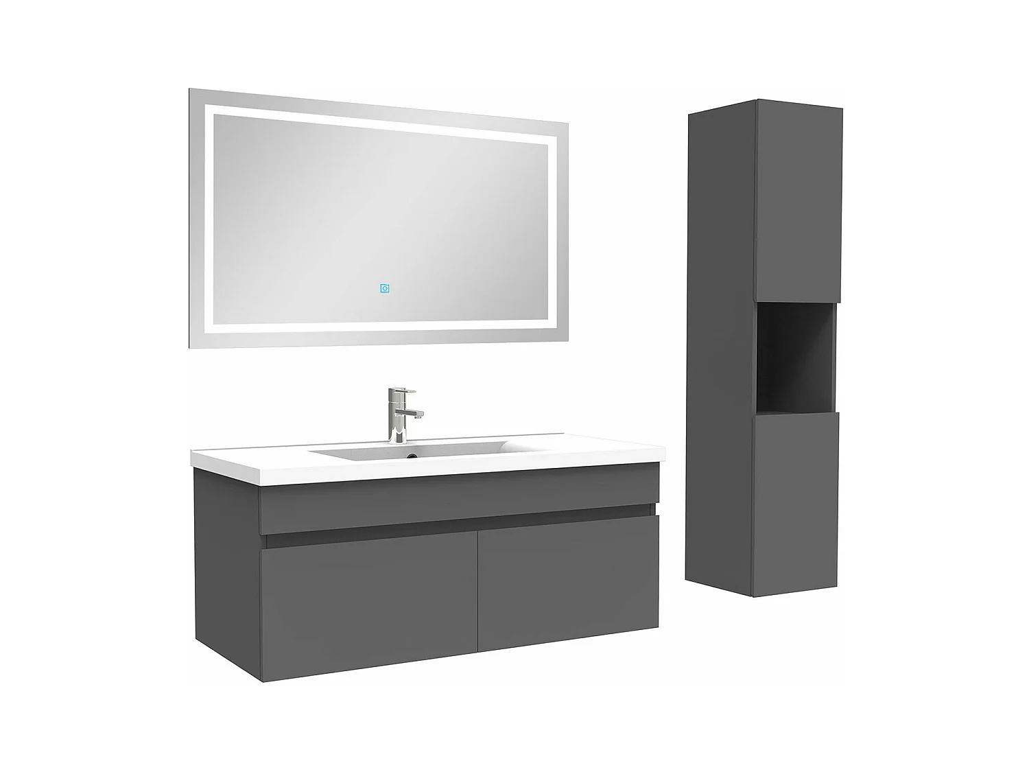 Ensemble meuble salle de Bain 100cm avec colonne + miroir 3 couleurs Anthracite