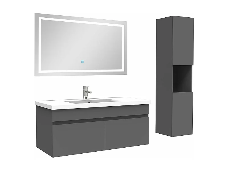 Ensemble meuble salle de Bain 100cm avec colonne + miroir 3 couleurs Anthracite