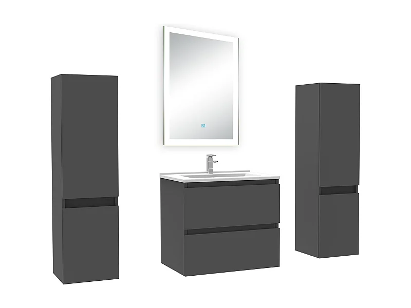 Ensemble meuble Salle de Bain 60cm avec colonne et miroir lumineux dimmable anthracite