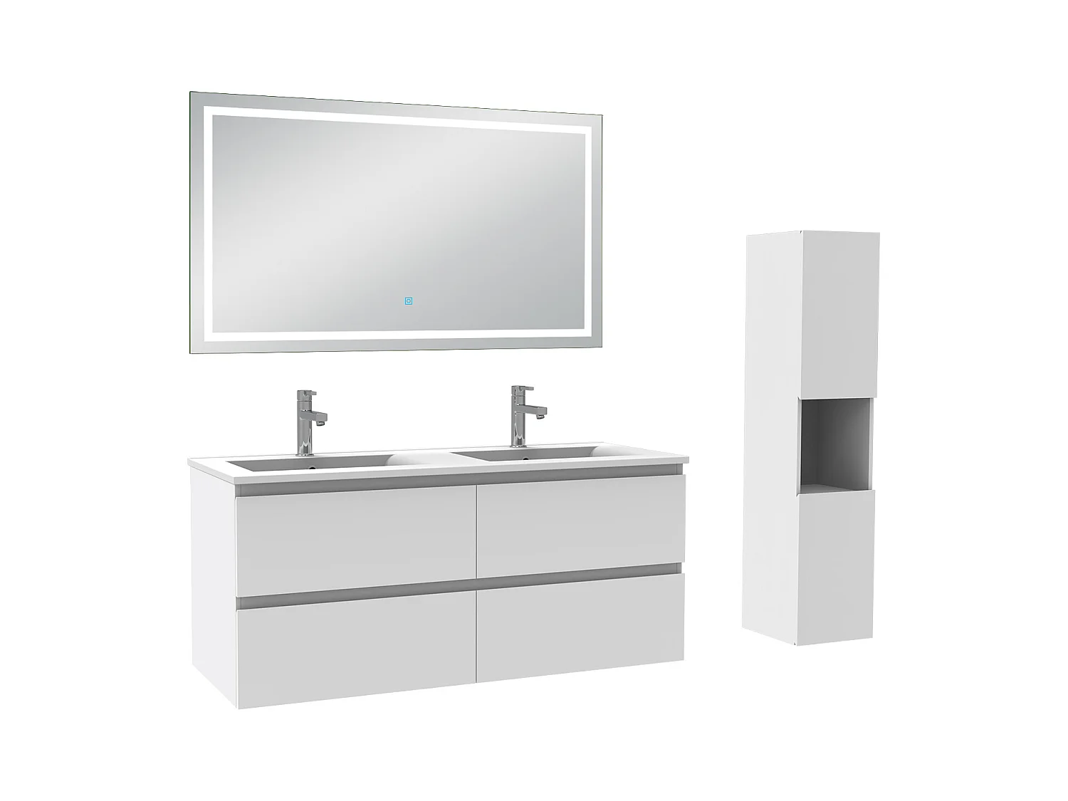Ensemble meuble salle de Bain 120cm avec colonne et miroir 3 couleurs blanc