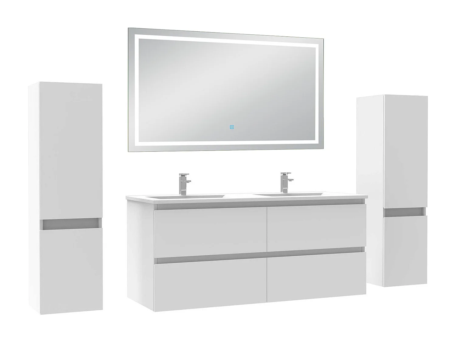 Ensemble meubles Salle de Bain 120cm avec colonne et miroir lumineux 3 couleurs blanc