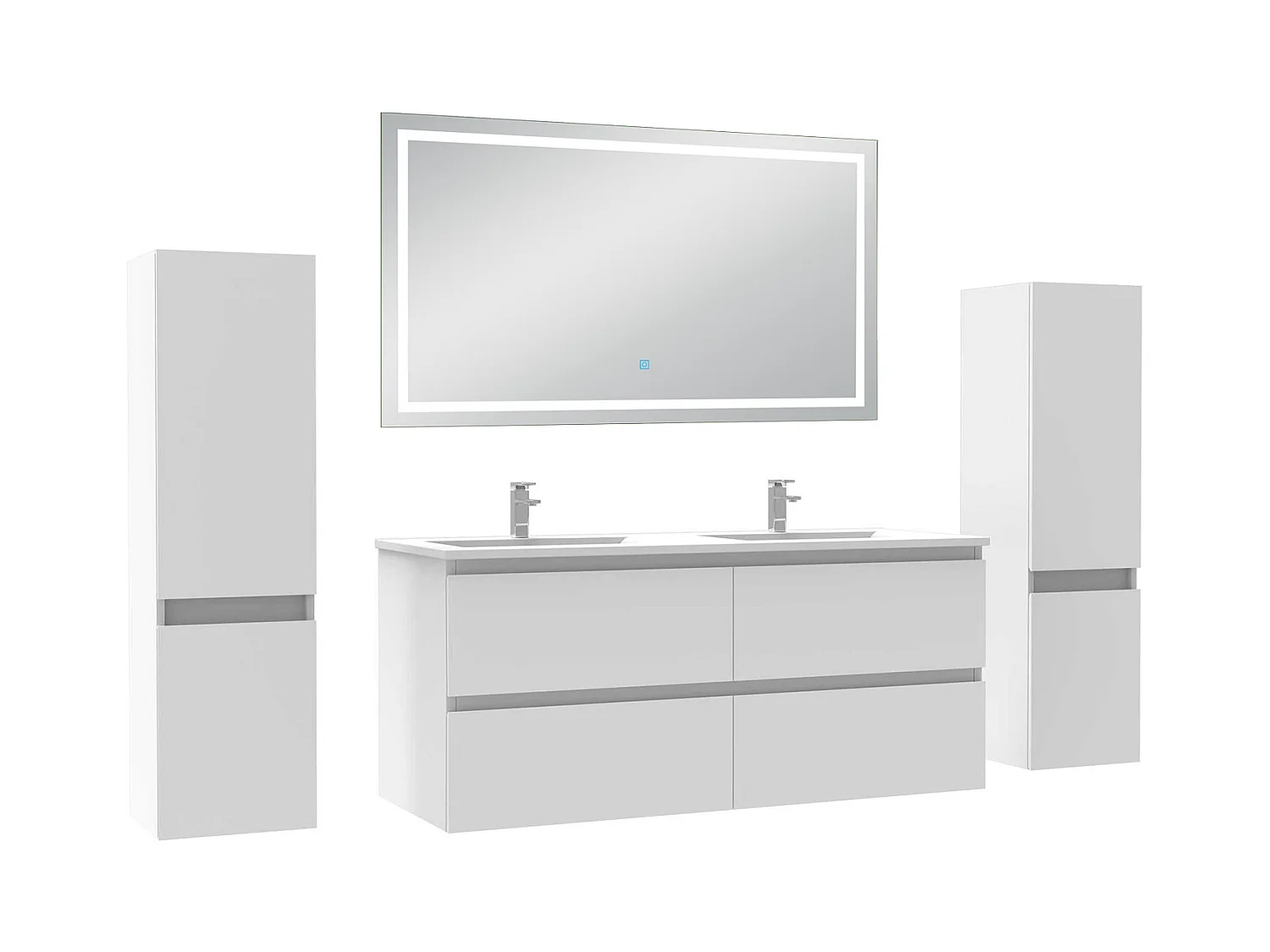 Ensemble meubles Salle de Bain 120cm avec colonne et miroir lumineux 3 couleurs blanc