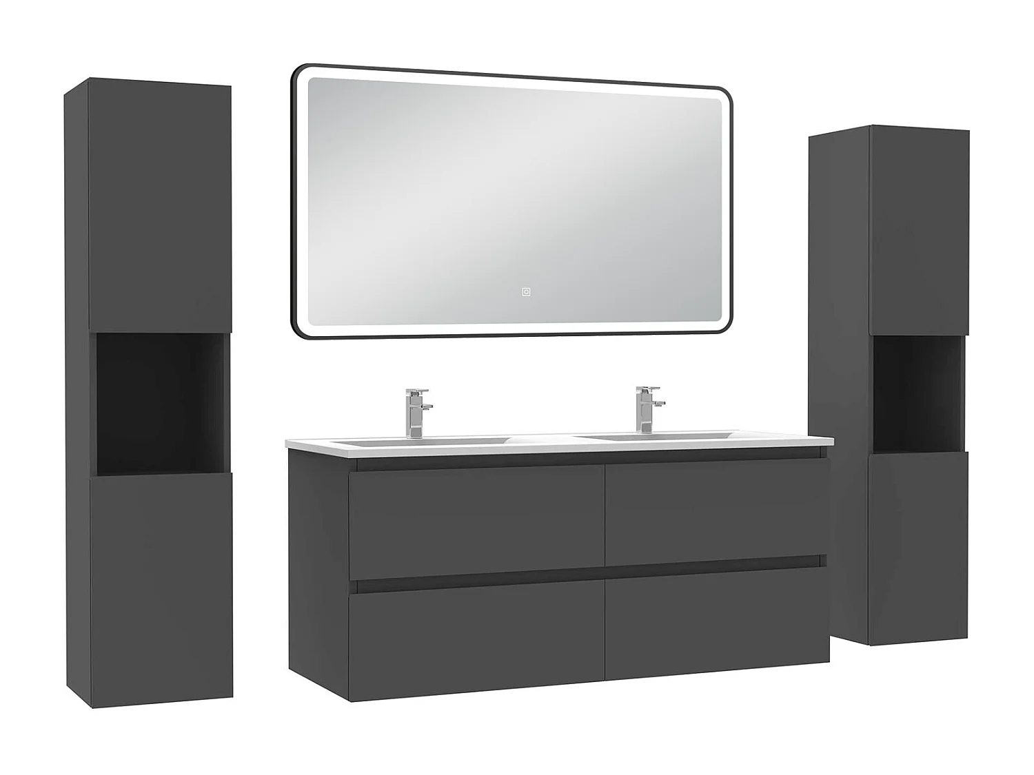 Meubles Salle de Bain 120cm avec colonne + miroir lumineux 3 couleurs + dimmable Anthracite