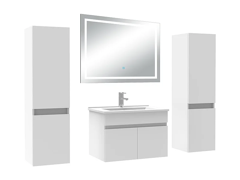 Ensemble meubles Salle de Bain 60cm avec colonne + miroir lumineux 3 couleurs blanc