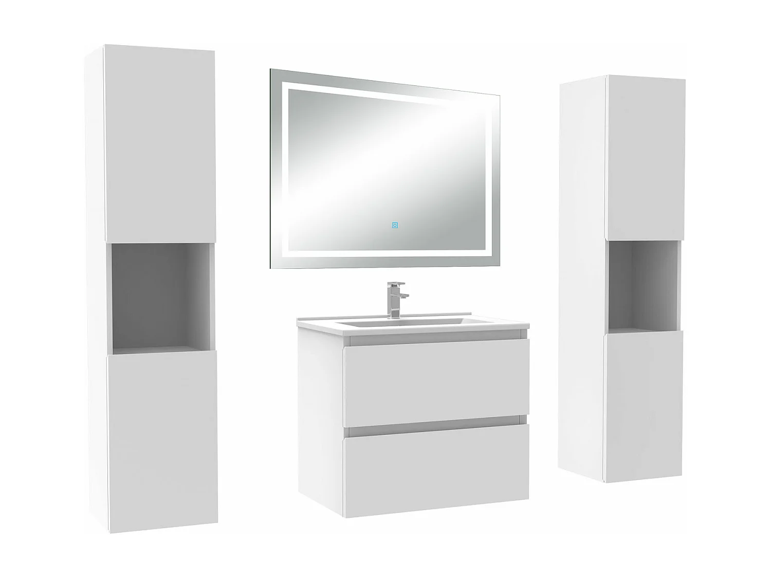 Ensemble meubles Salle de Bain 60cm avec colonne et miroir lumineux 3 couleurs et dimmable blanc