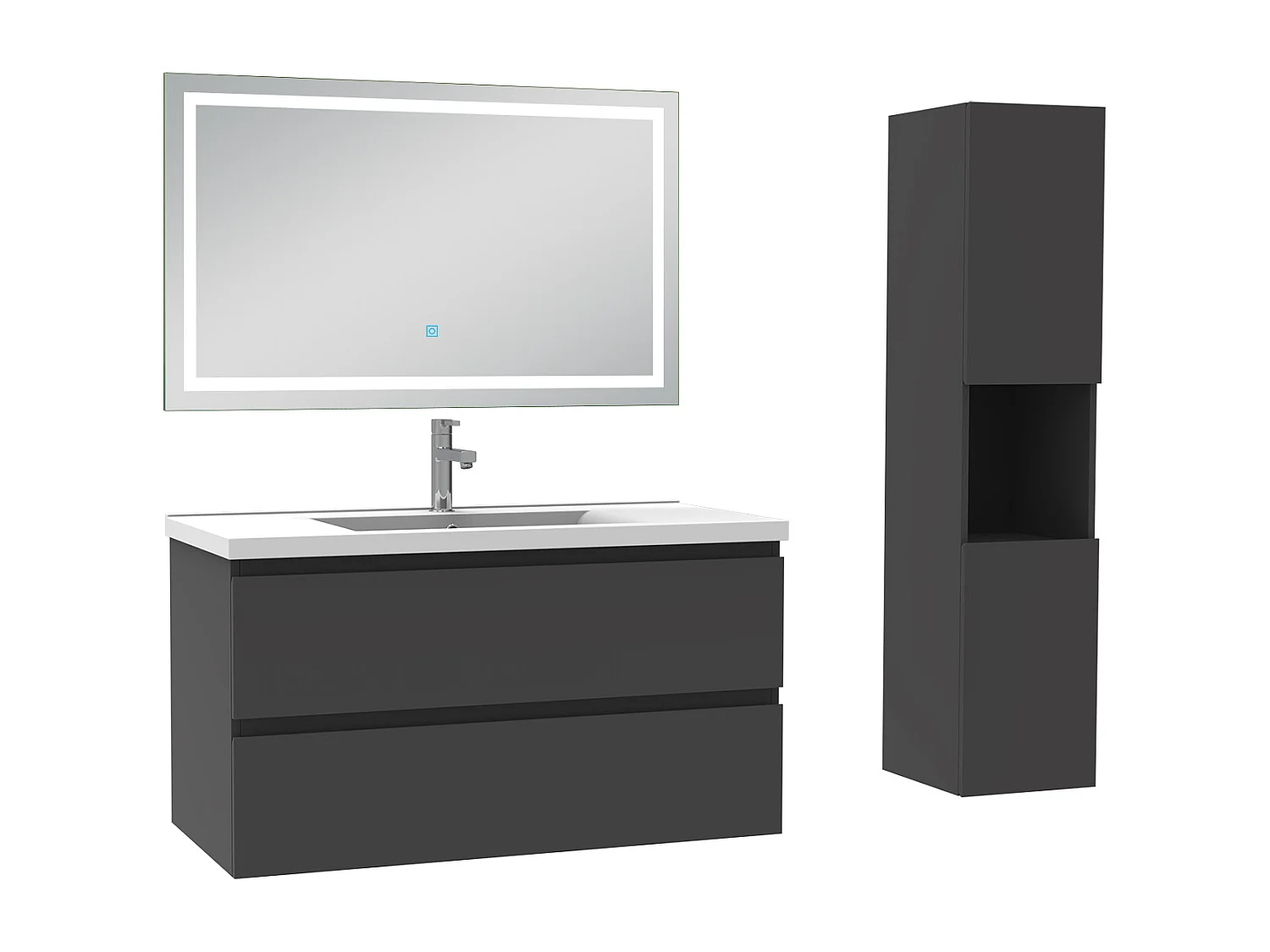 Ensemble meuble salle de Bain 100cm avec colonne et miroir 3 couleurs Anthracite