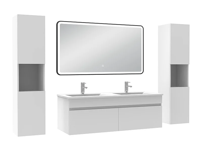 Meuble double vasque 120cm avec colonne + miroir 3 couleurs + dimmable blanc